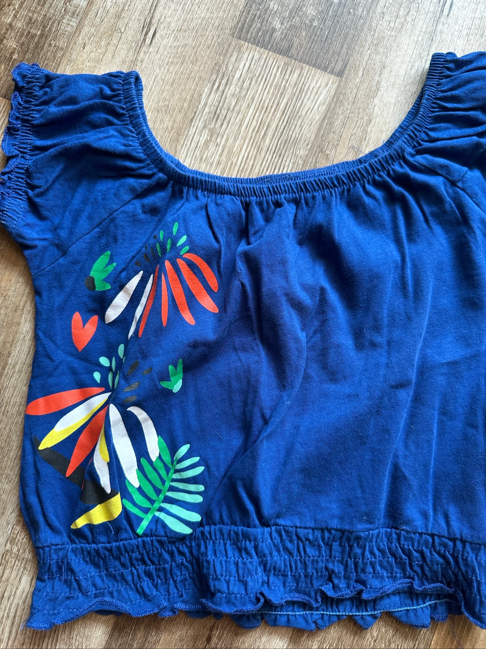 Top feminino Gémo azul com estampa de pássaros coloridos – 6 anos – photo 2